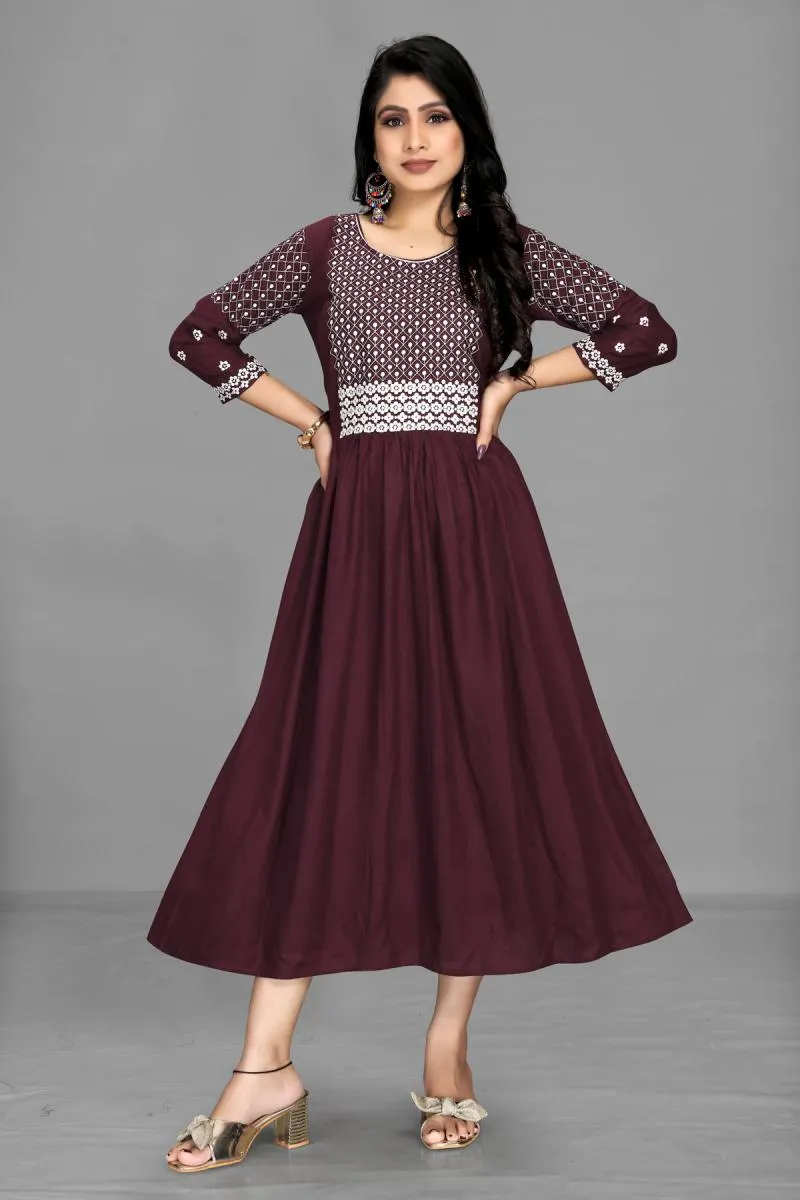 Rayon Embroidered Anarkali Kurti for Women