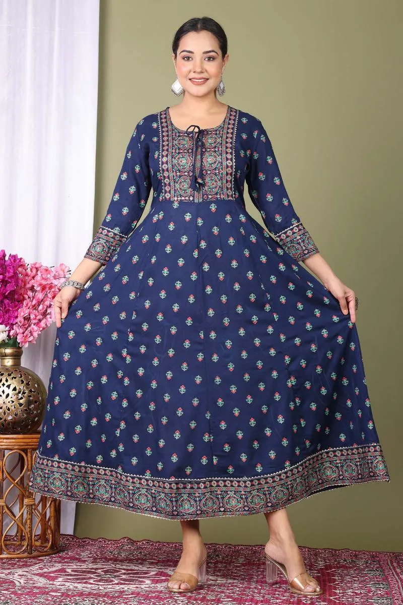 Rayon Printed Anarkali Kurti for Women
