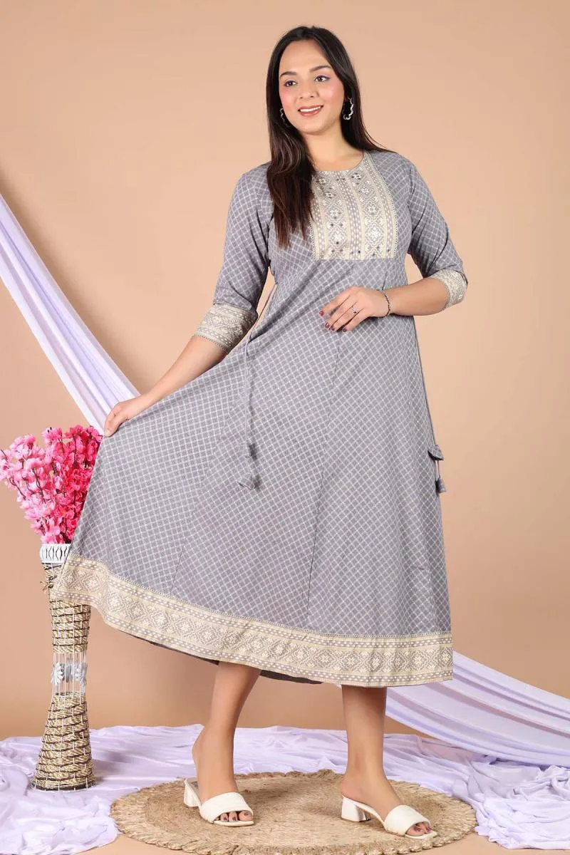 Rayon Printed Anarkali Kurti for Women