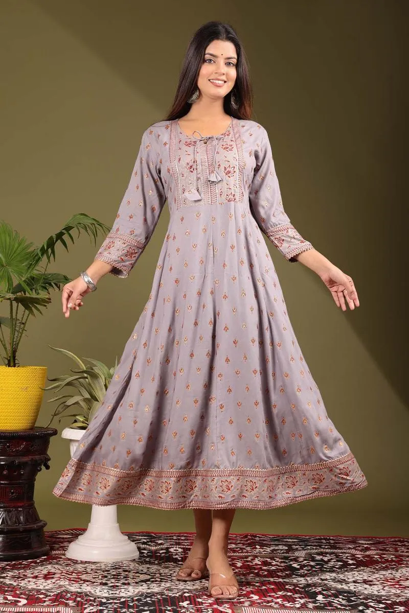 Rayon Printed Anarkali Kurti For Women
