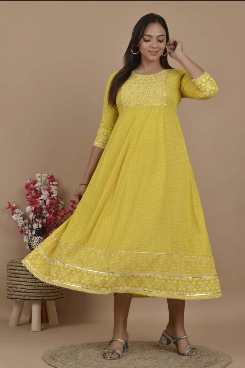 Rayon Printed Anarkali Kurti for Women
