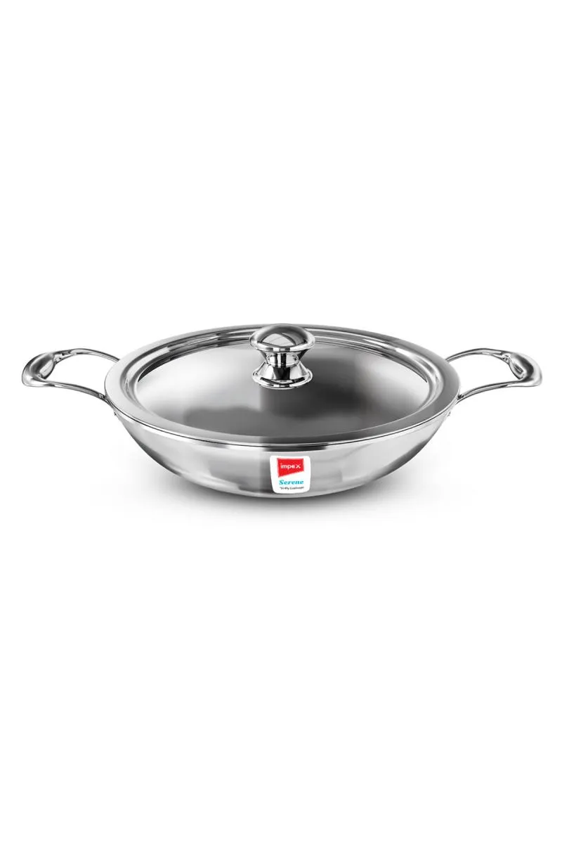 Triply Stainless Steel Induction Bottom Kadai with Lid- 20 cm (1.4 Ltr) (Impex)