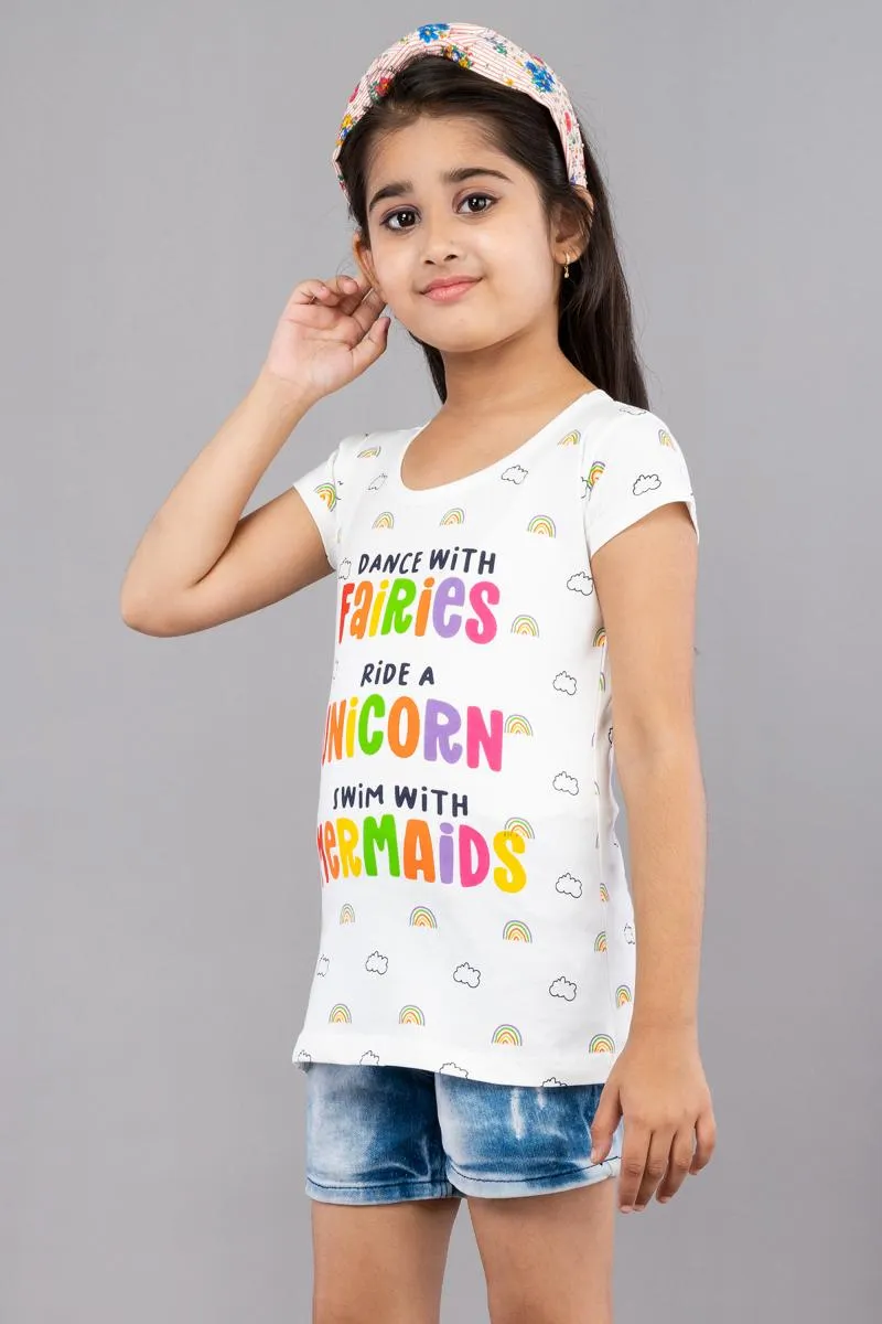Pure Cotton Printed T-Shirt for Girl (3 - 8 Yrs) 00158578YRSWHI
