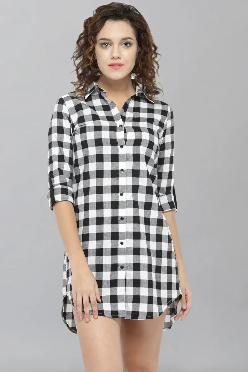 Women's Cotton Checkered Shirt Dress 001688WHIXL4