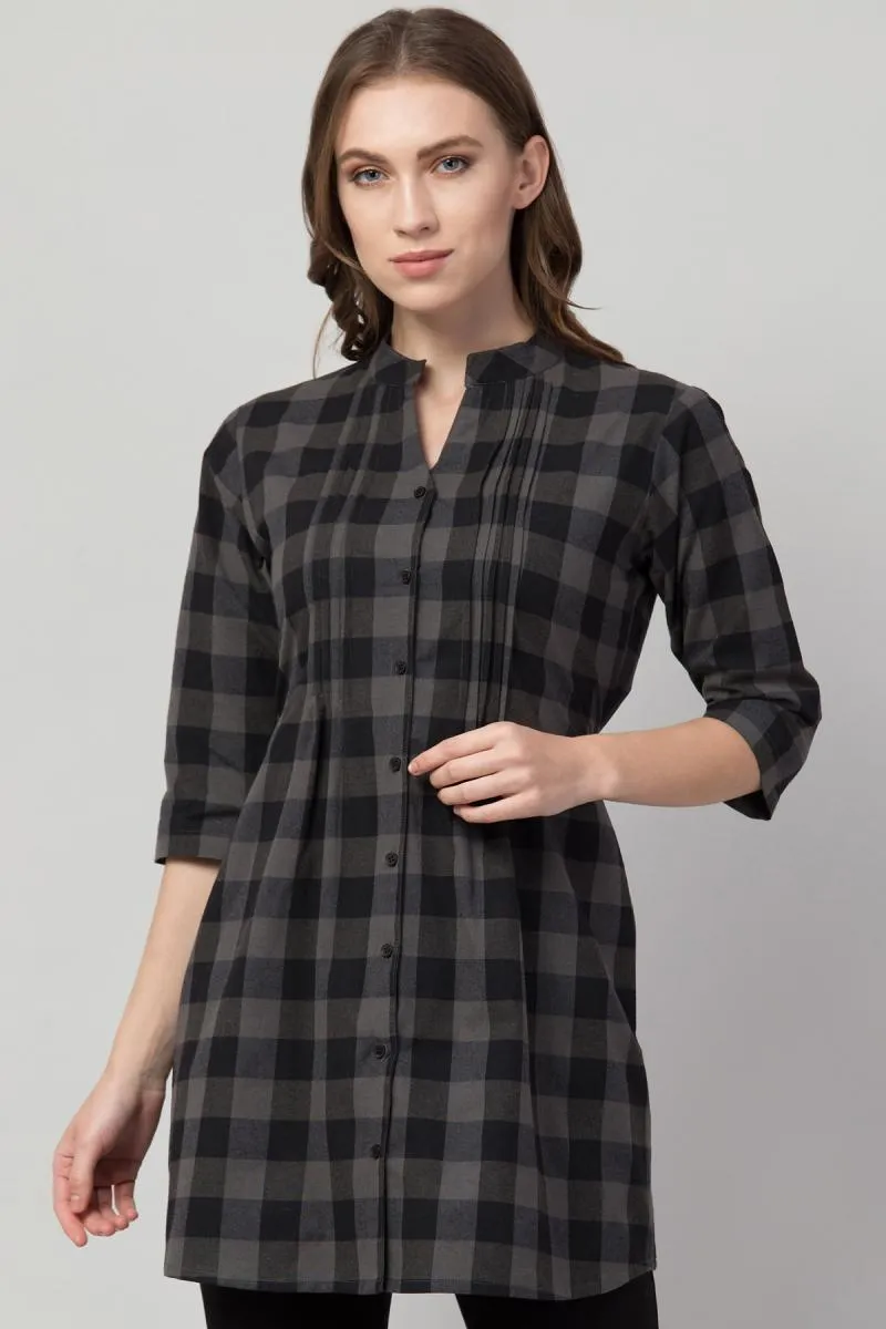 Cotton Checkered Tunic Top for Women 001689LGRE