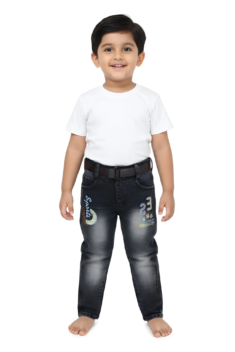 Boy's Denim Printed Jeans with Belt - Black 0016BLA56YRS