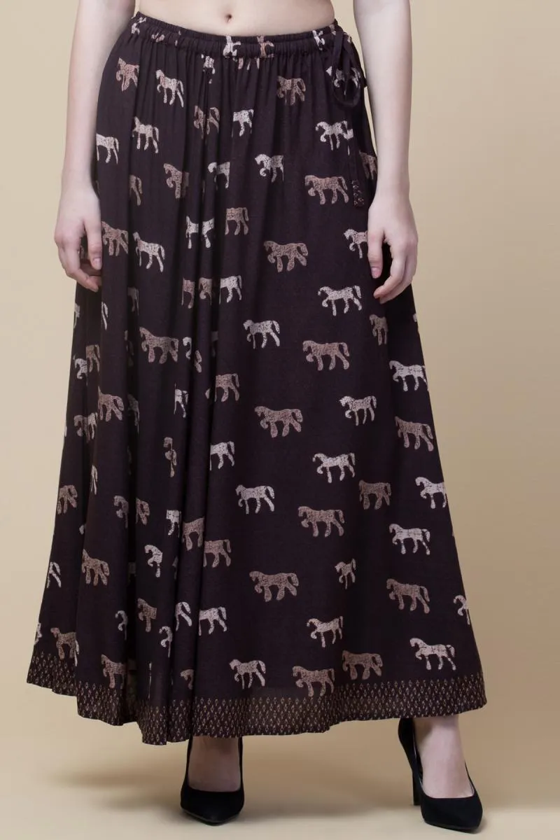 Rayon Animal Printed Skirt for Women 001732XLBRO