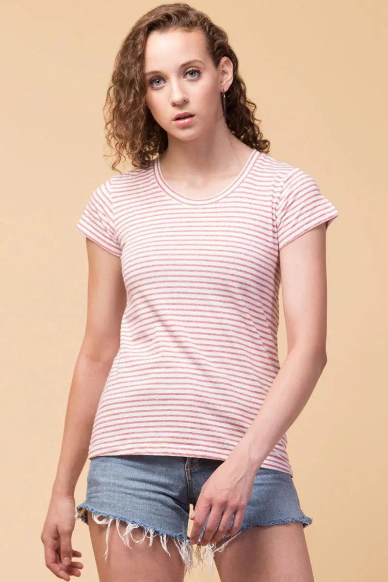Pure Cotton Striped T-Shirt for Women 001743LRED