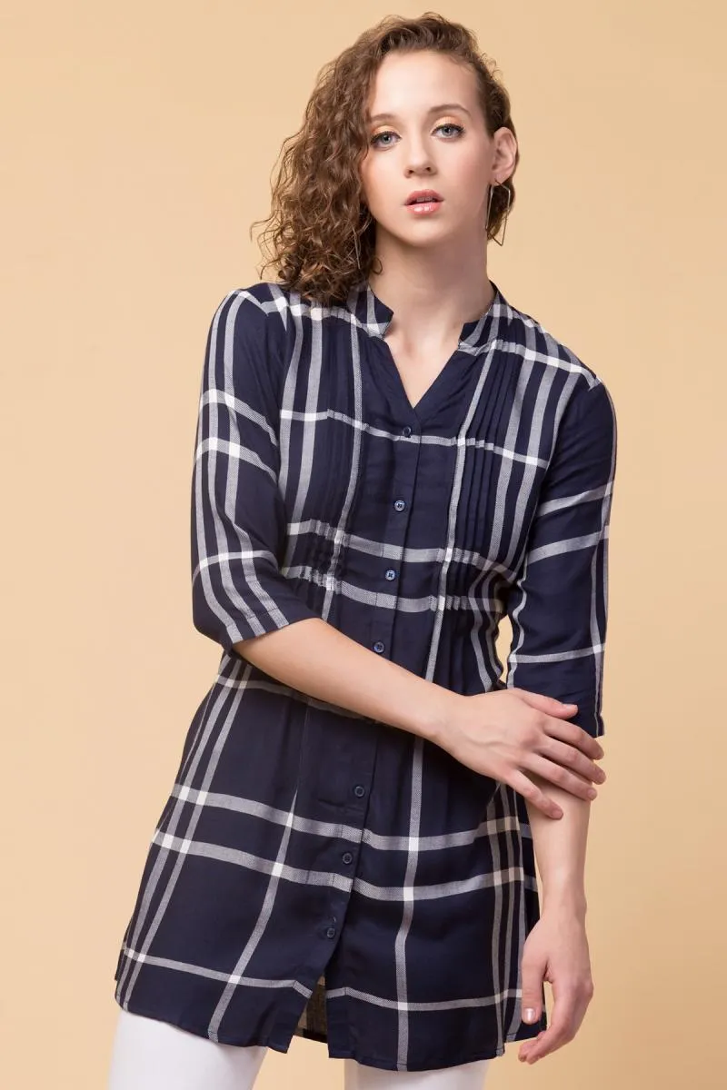 Rayon Checkered Top for Women 001754XLBLU