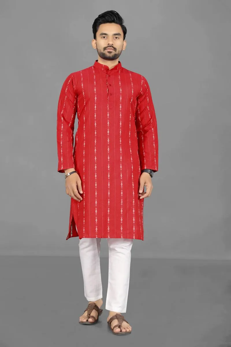 Cotton Poly Printed Kurta for Men 00177140RED