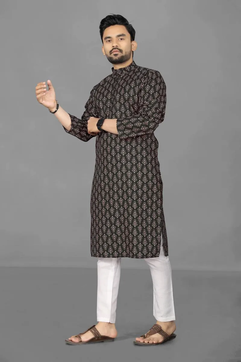Cotton Poly Printed Kurta for Men 00178142BRO