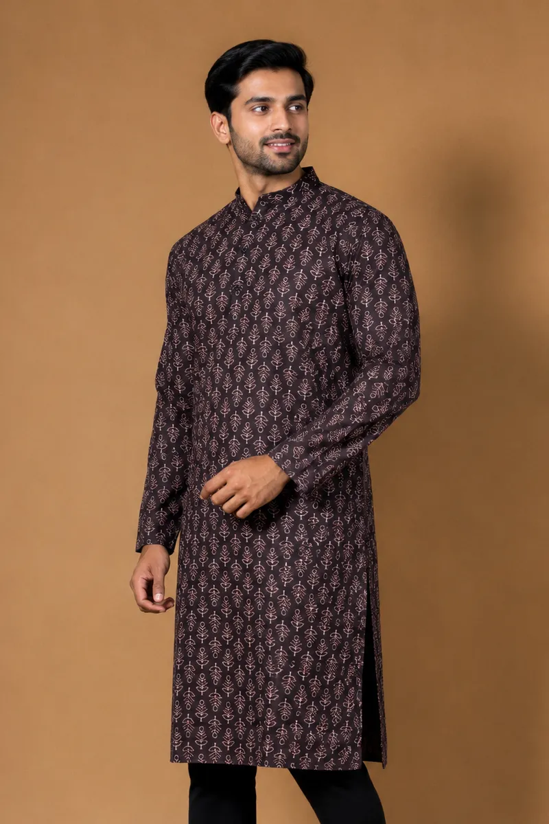Cotton Poly Printed Kurta for Men 00178148BRO