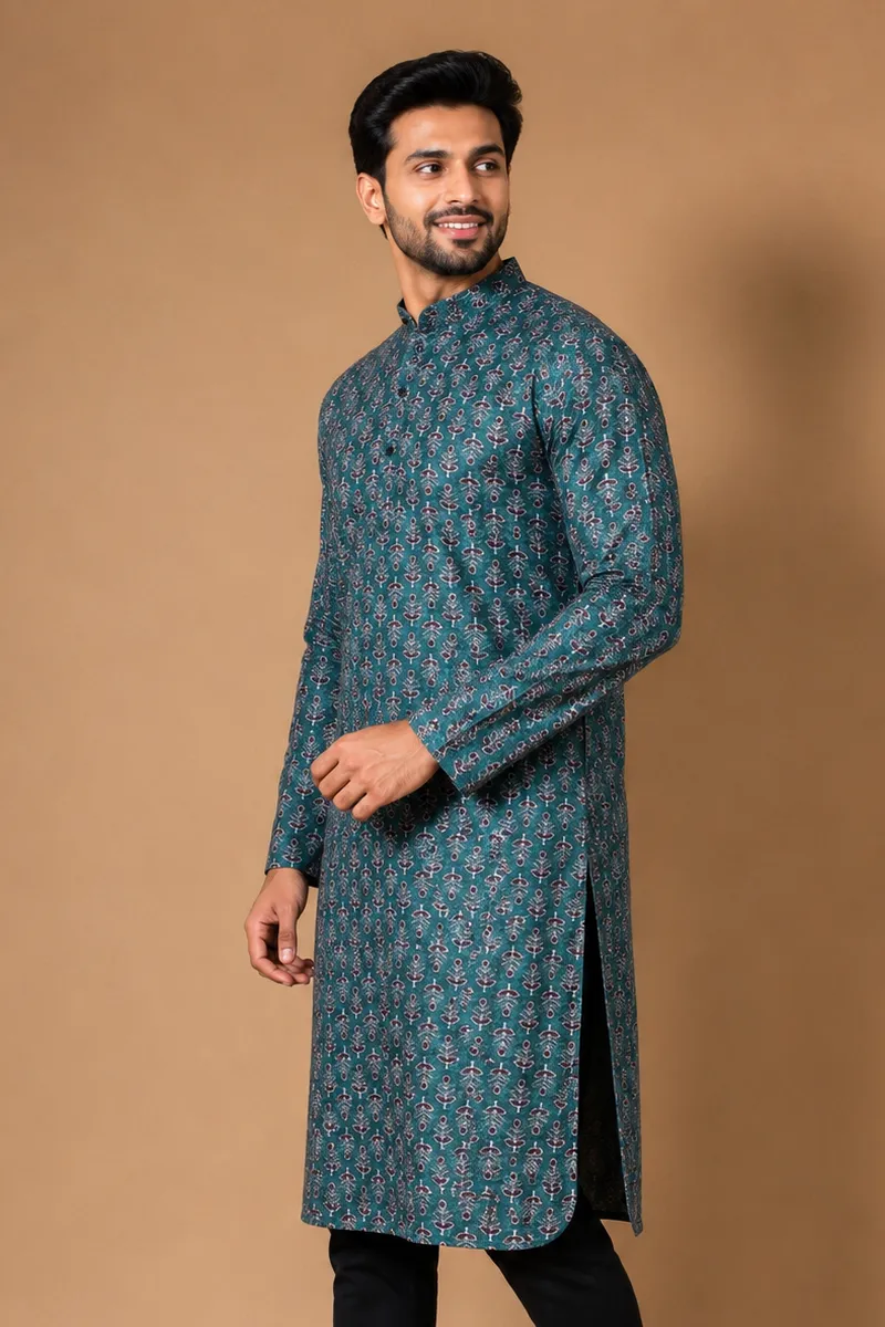 Cotton Poly Printed Kurta for Men 00178148DARGRE