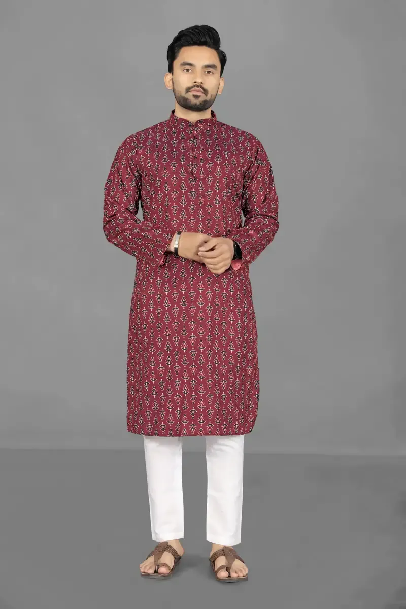 Cotton Poly Printed Kurta for Men 00178144MAR