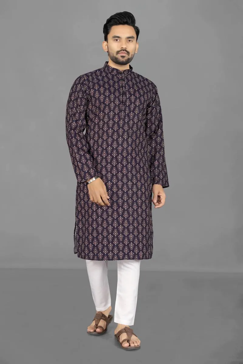 Cotton Poly Printed Kurta for Men