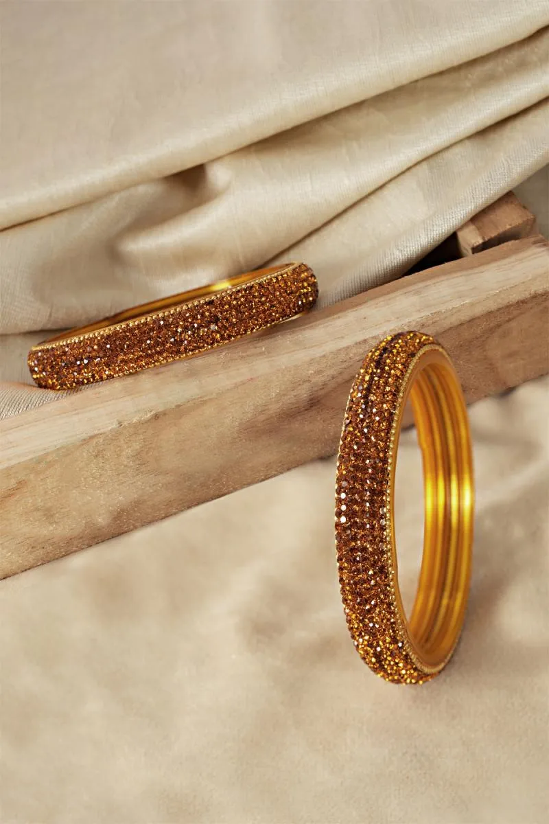 Elegant Glass Worked Broad Bangles for Girls & Women 001963GOL2.61