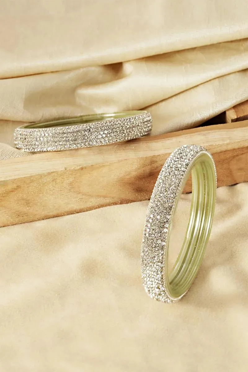 Elegant Glass Worked Broad Bangles for Girls & Women 001963WHI2.41