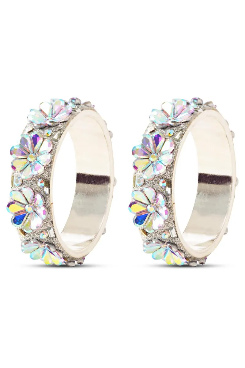 Stylish & Elegant Cubic Zirconia Studded Pair Bangles for women 001964WHI2.41