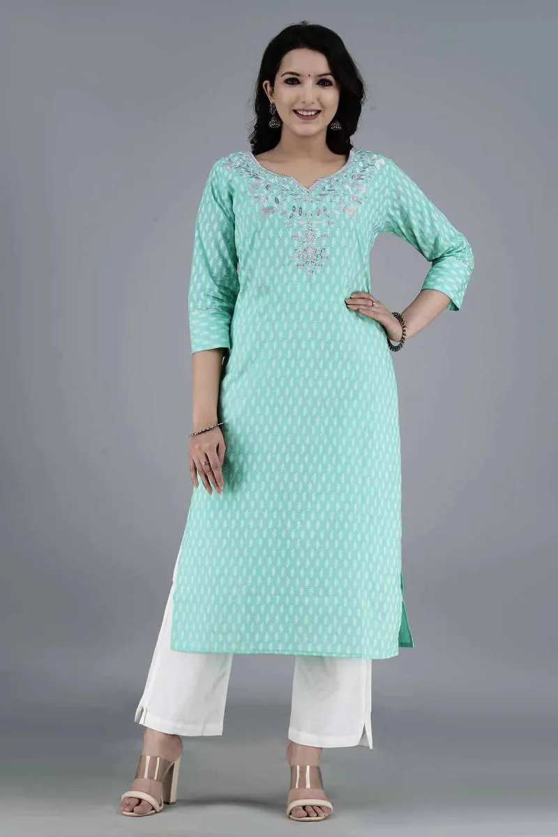 Cotton Embroidered Kurti with Palazzo Set for Women