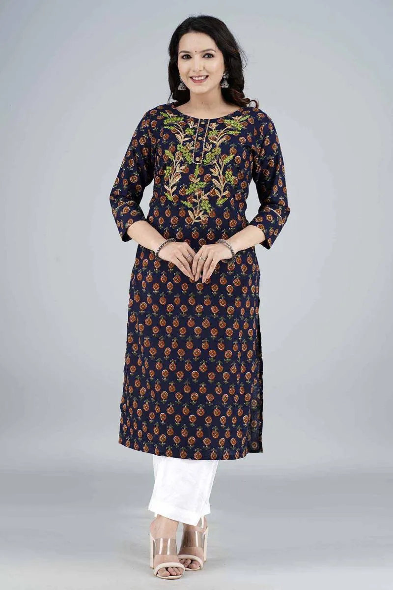 Cotton Embroidered Kurti with Palazzo Set for Women