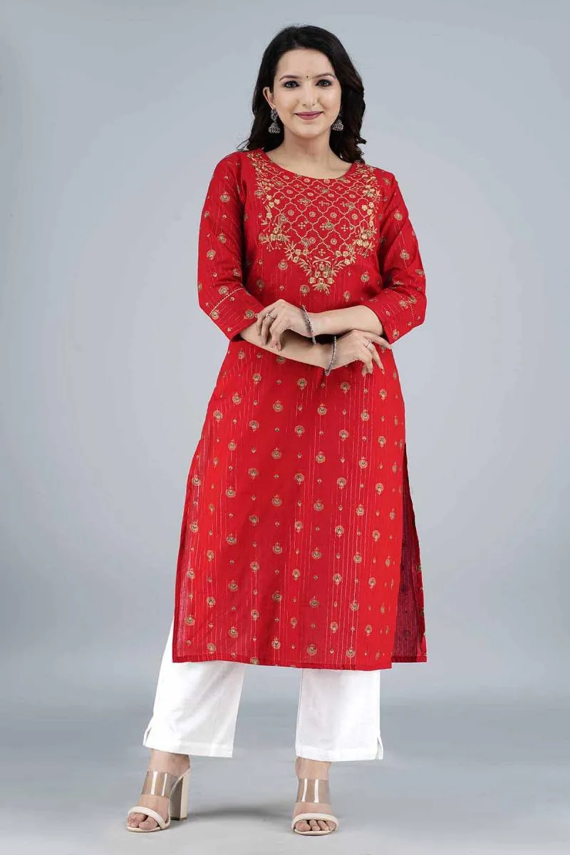 Cotton Embroidered Kurti with Palazzo Set for Women