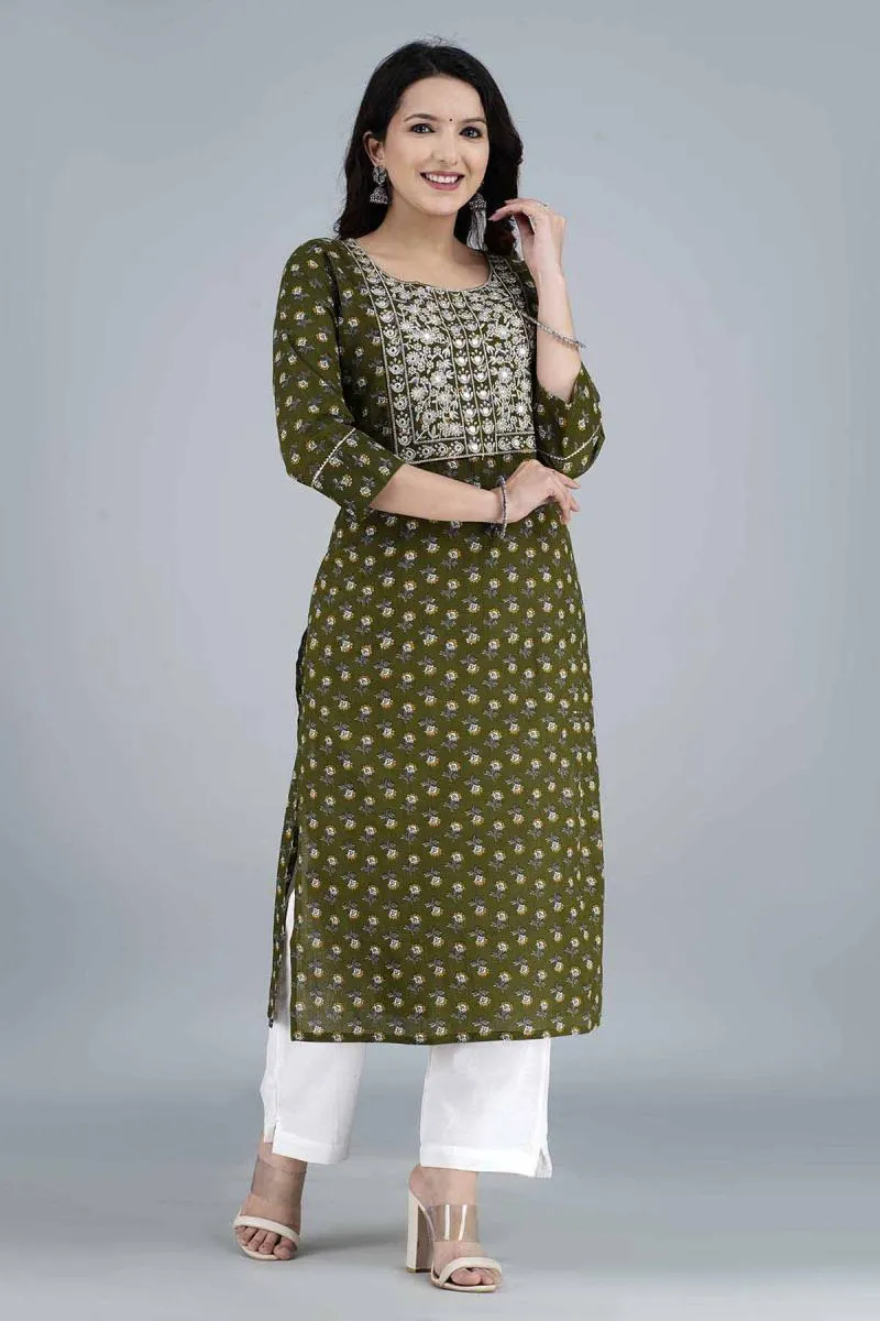 Cotton Embroidered Kurti with Palazzo Set for Women  001975LDARGRE