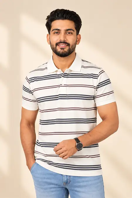 Men's Cotton Striped Polo T-shirt