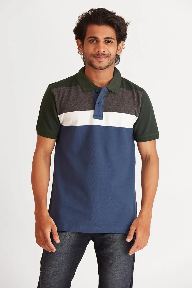 Men's Cotton Colorblock Polo T-shirt 002017SMUL