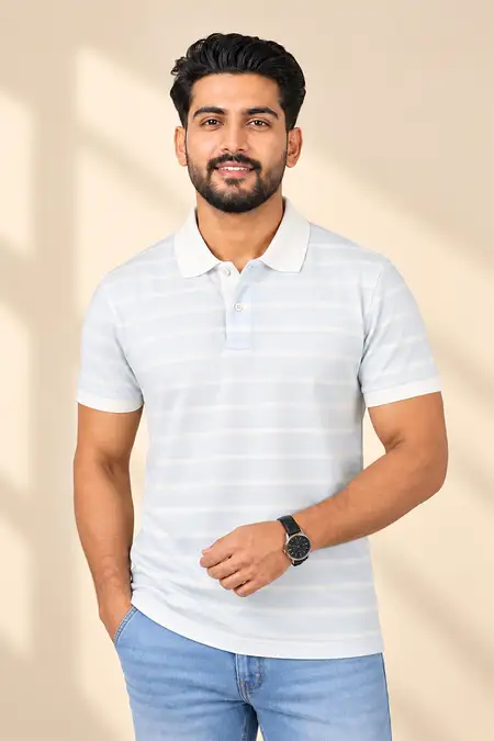Men's Cotton Striped Polo T-shirt