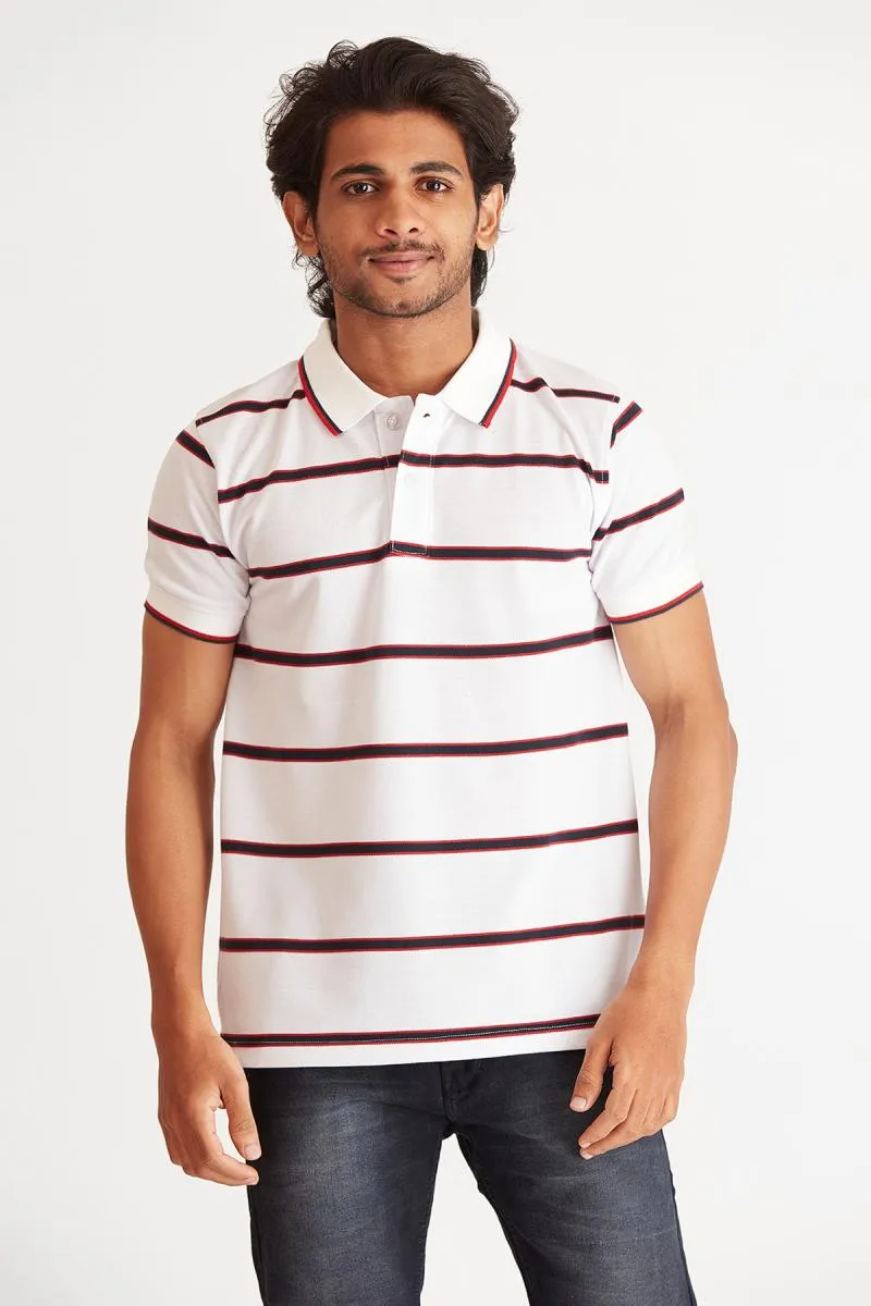 Men's Cotton Striped Polo T-shirt 002028LWHI