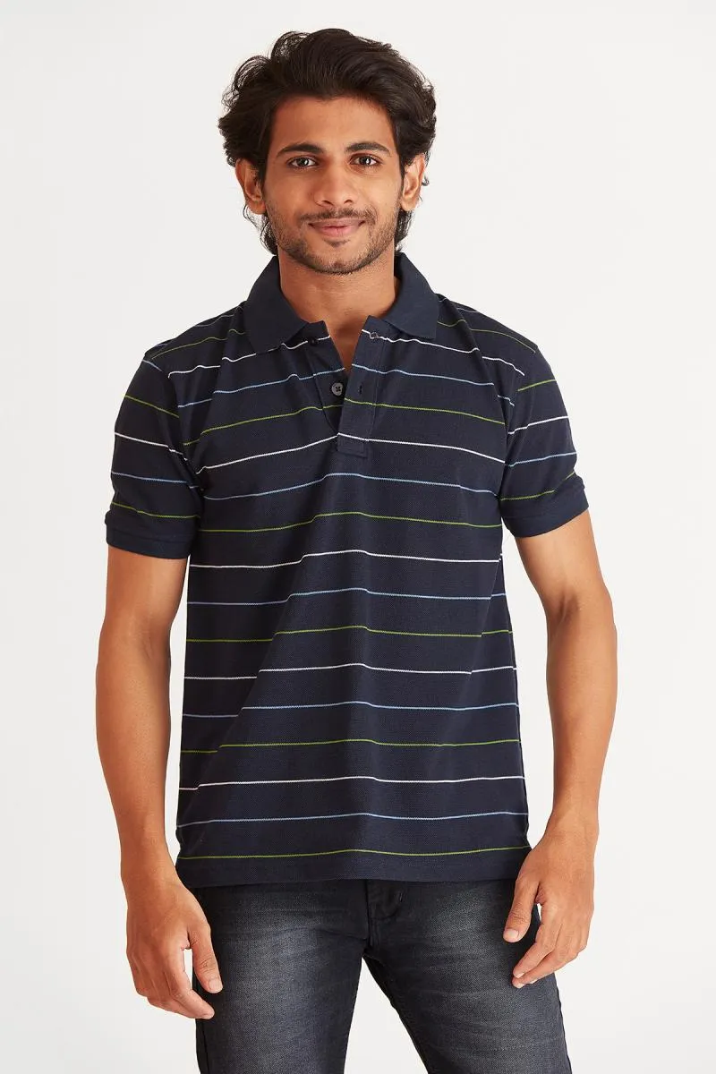 Striped Polo T-shirt for Men 002064LNAVBLU