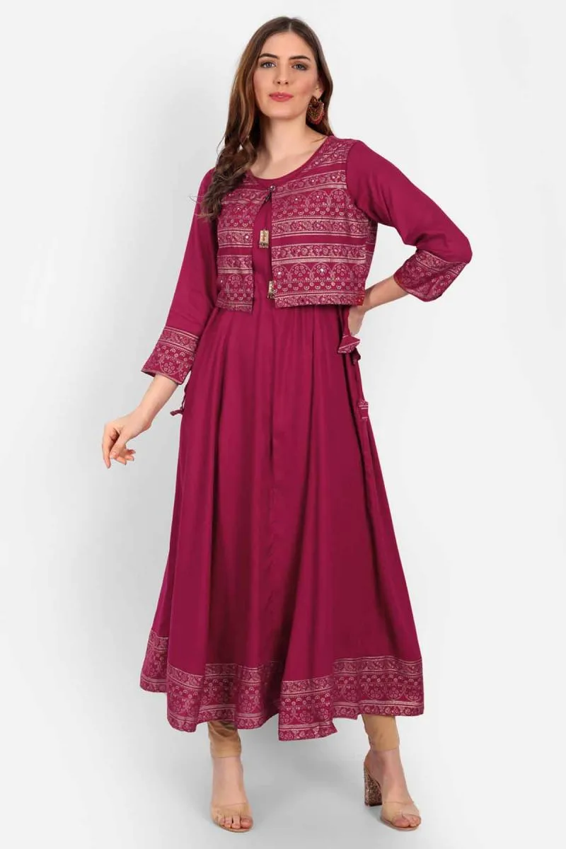 Rayon Printed Jacketed Anarkali Kurti for Women
