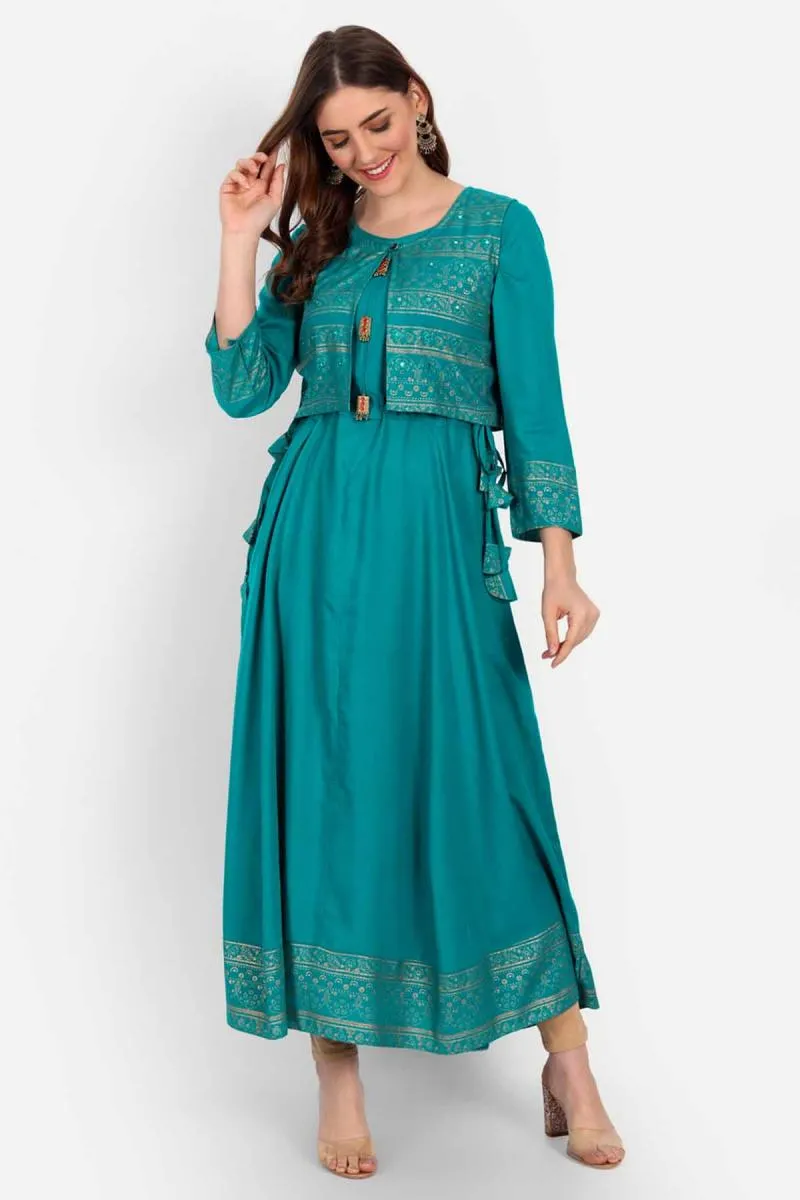 Rayon Printed Jacketed Anarkali Kurti for Women 002167XL4TUR