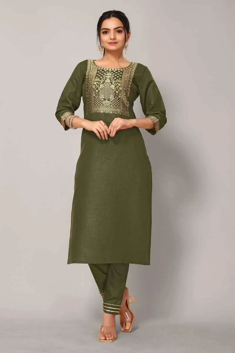Cotton Blend Printed Kurti with Pant Set for Women