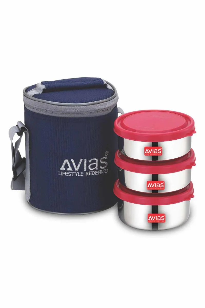 Avias Stainless Steel Lunch Box Set With Bag - 300ml*2 & 400ml