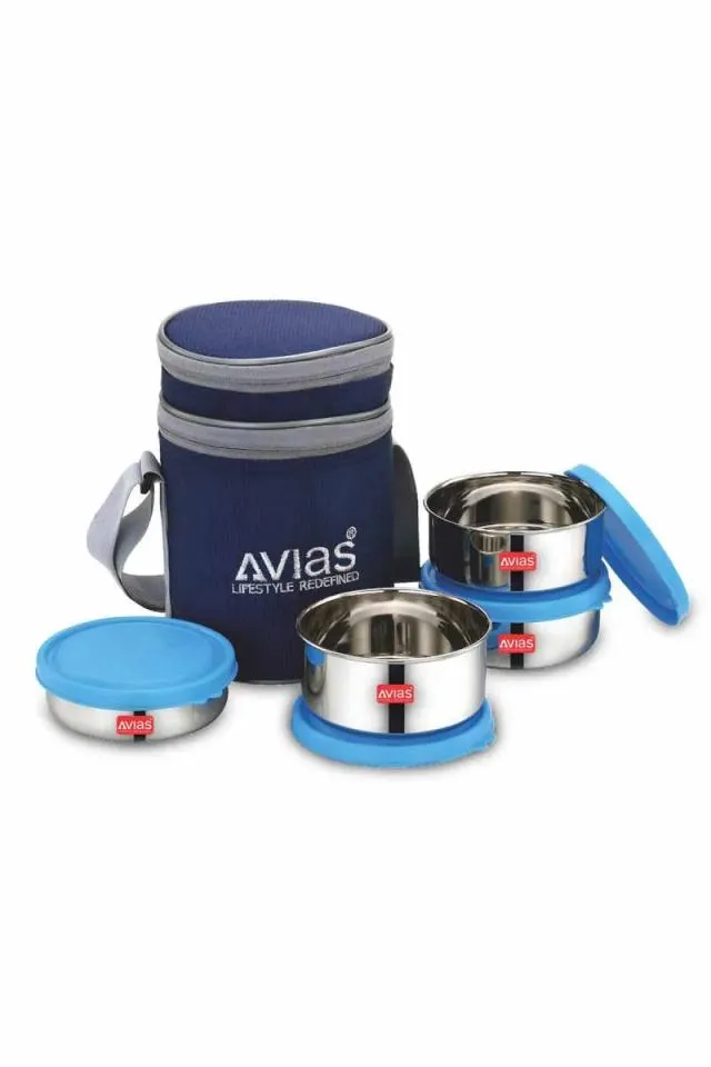 Avias Stainless Steel Lunch Box Set With Bag - 200ml, 300ml*2 & 400ml