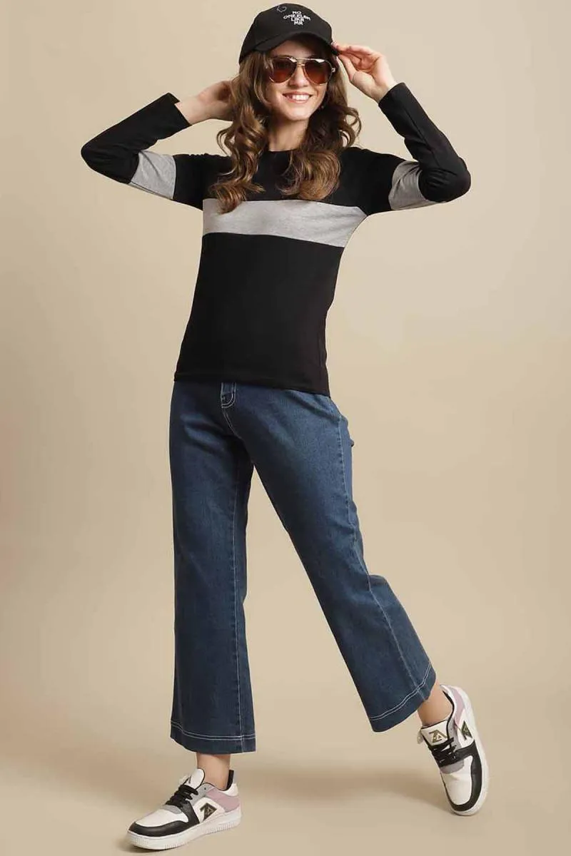 Cotton Blend Color Block Print T-Shirt for Women