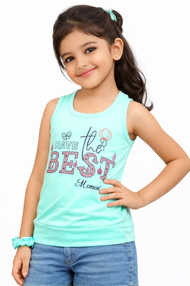 Cotton Blend Printed T-shirt for Girl (3 - 12 Yrs) 0024981112YRSSEAGRE