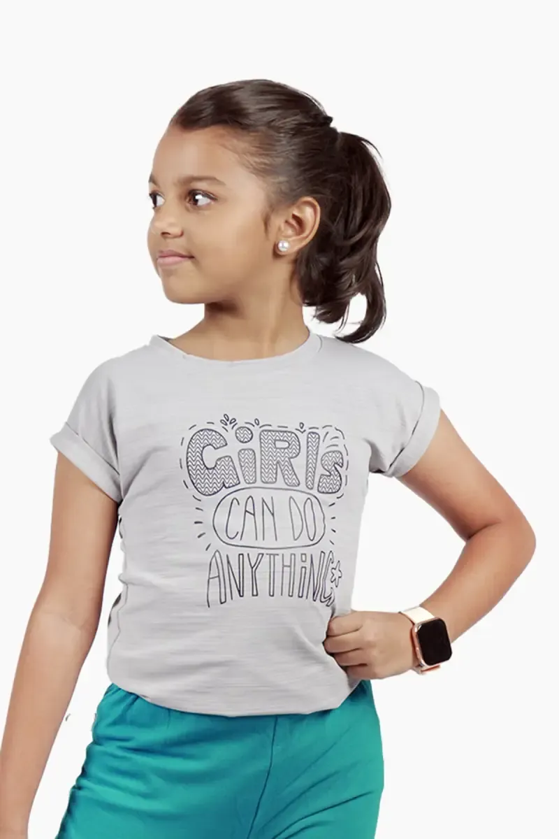 Polyester Printed T-Shirt for Girl (3 - 12 Yrs) 00250067YRSGRE