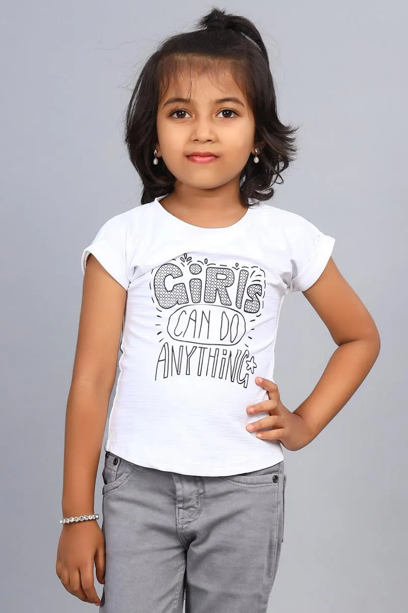 Polyester Printed T-Shirt for Girl (3 - 12 Yrs) 00250078YRSWHI