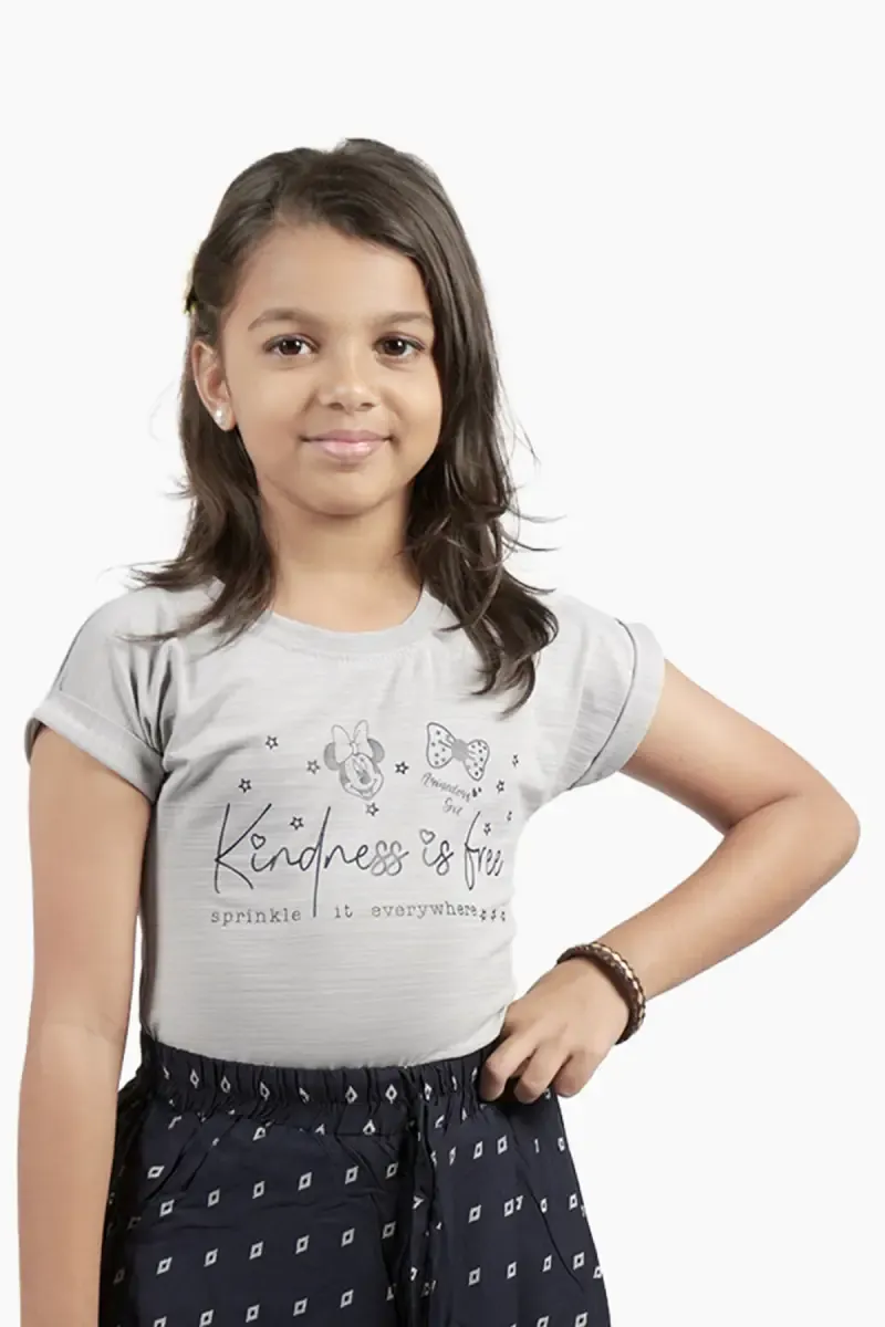 Nylon Typographic Printed T-Shirt for Girl (3 - 12 Yrs) 00250334YRSGRE