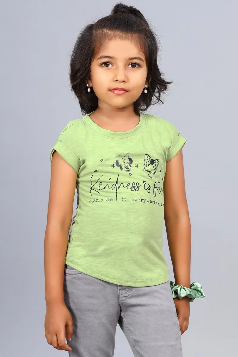 Nylon Typographic Printed T-Shirt for Girl (3 - 12 Yrs) 00250389YRSSEAGRE
