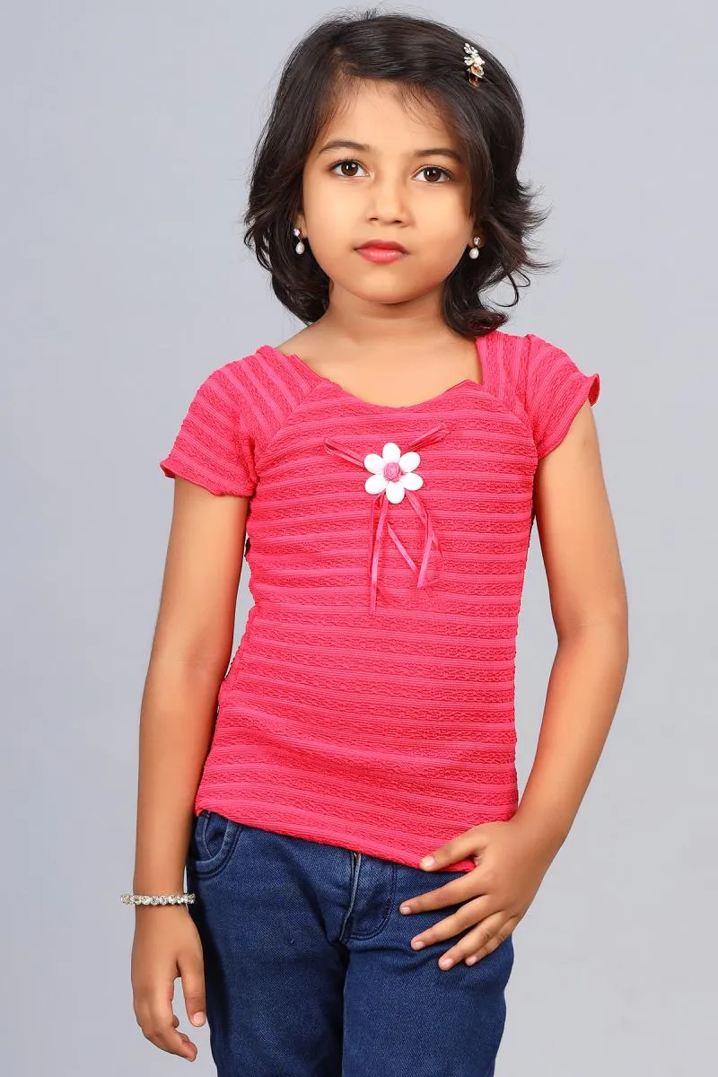Girl's Cotton Blend Solid Top (3 - 12 Yrs) 0025081112YRSLIGPIN