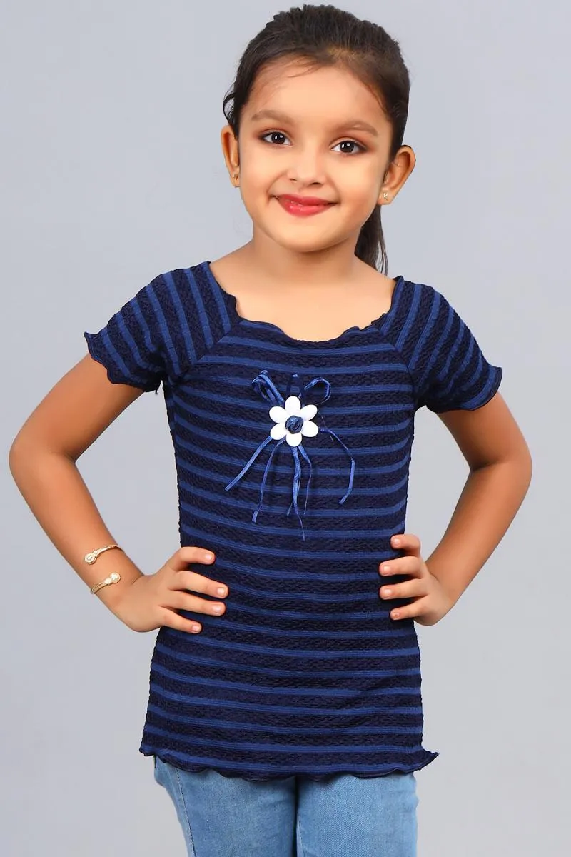 Girl's Cotton Blend Solid Top (3 - 12 Yrs) 0025081112YRSNAVBLU
