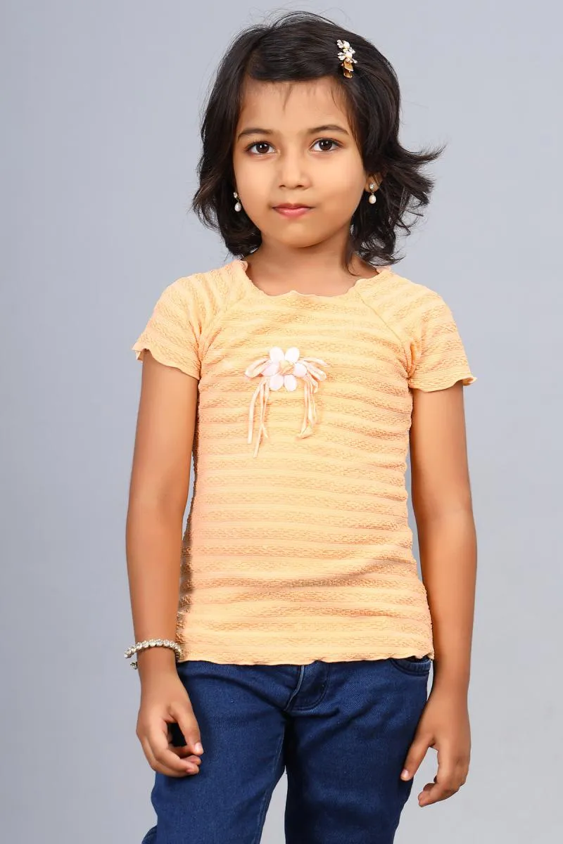 Girl's Cotton Blend Solid Top (3 - 12 Yrs) 0025081112YRSPEA