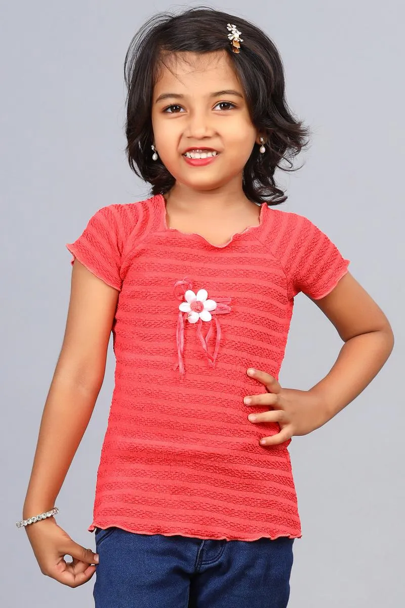 Girl's Cotton Blend Solid Top (3 - 12 Yrs) 0025081112YRSRED