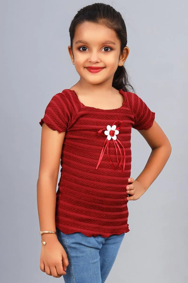 Girl's Cotton Blend Solid Top (3 - 12 Yrs) 00250834YRSMAR