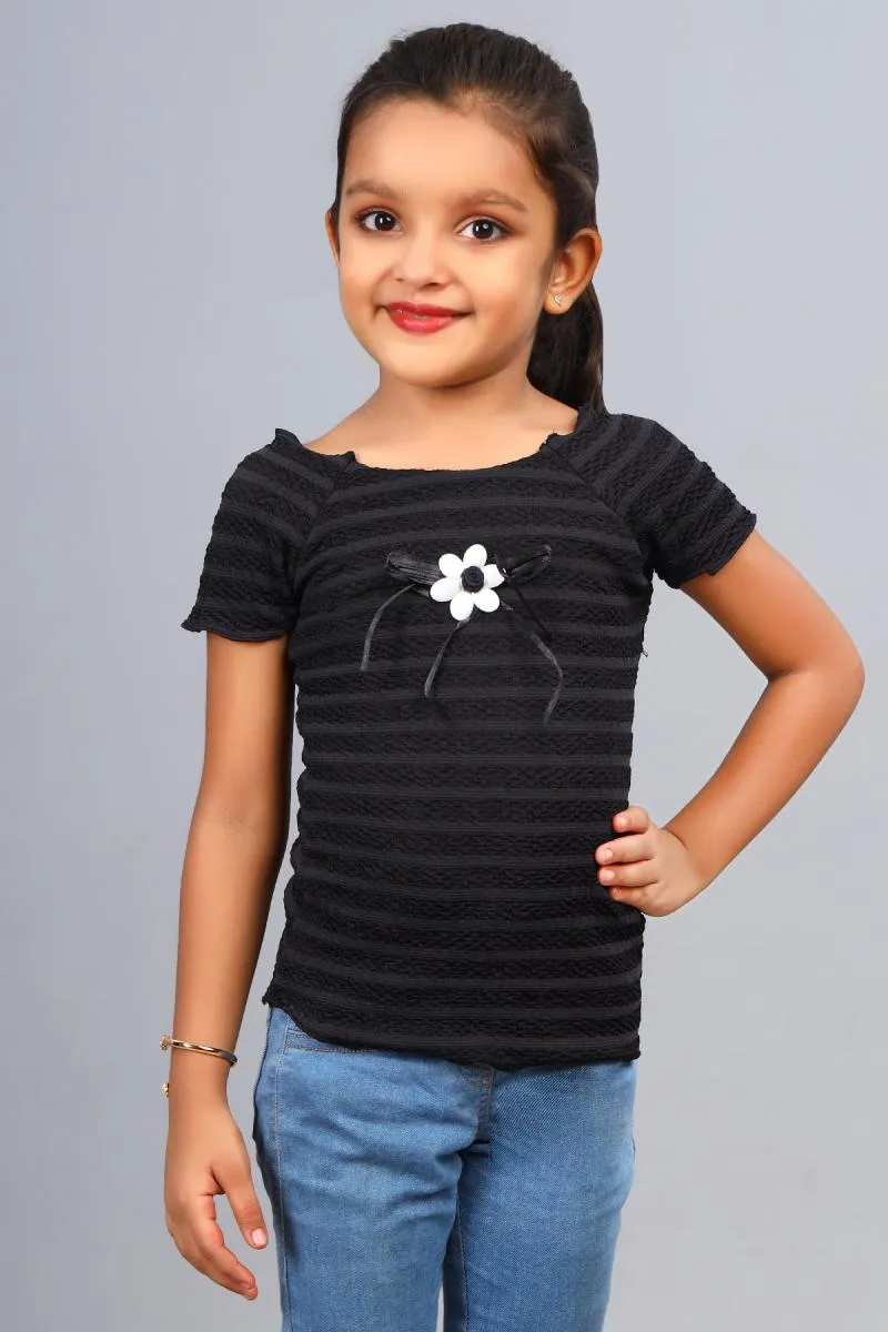 Girl's Cotton Blend Solid Top (3 - 12 Yrs) 00250845YRSBLA