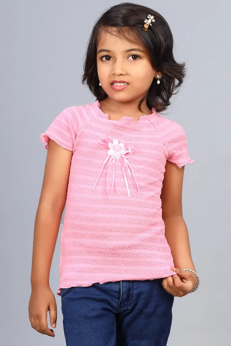 Girl's Cotton Blend Solid Top (3 - 12 Yrs) 00250856YRSBABPIN