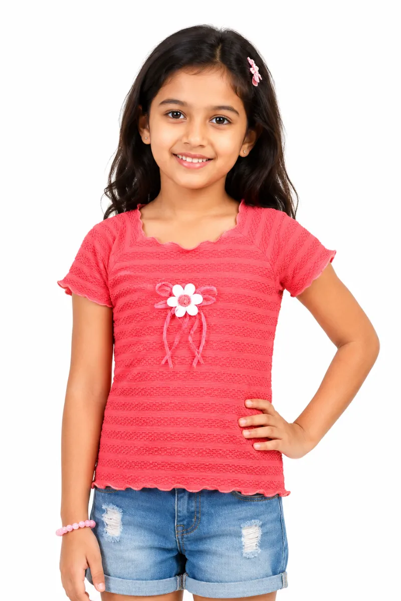 Girl's Cotton Blend Solid Top (3 - 12 Yrs) 00250845YRSRED